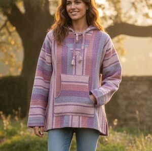 Cuamatzi Mexican Baja Hoodie Poncho Size L